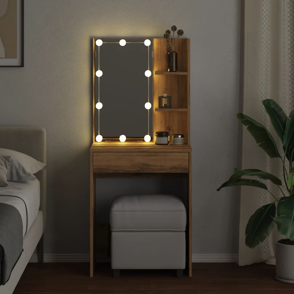 Masă De Toaletă Cu Led, Stejar Artizanal, 60X40X140 Cm