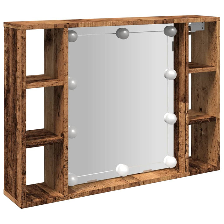 Dulap Cu Oglindă Și Led Lemn Vechi 76X15X55 Cm, Lemn Prelucrat