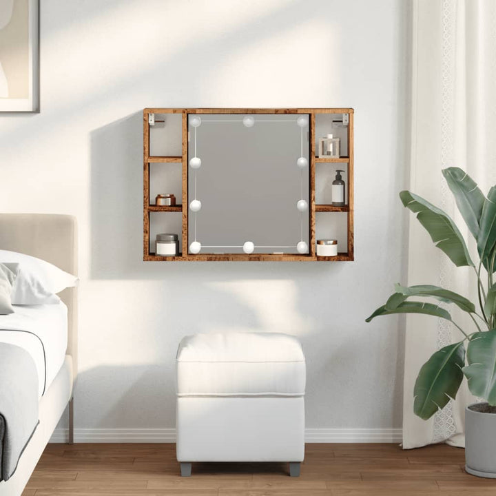 Dulap Cu Oglindă Și Led Lemn Vechi 76X15X55 Cm, Lemn Prelucrat