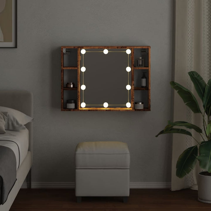 Dulap Cu Oglindă Și Led Lemn Vechi 76X15X55 Cm, Lemn Prelucrat