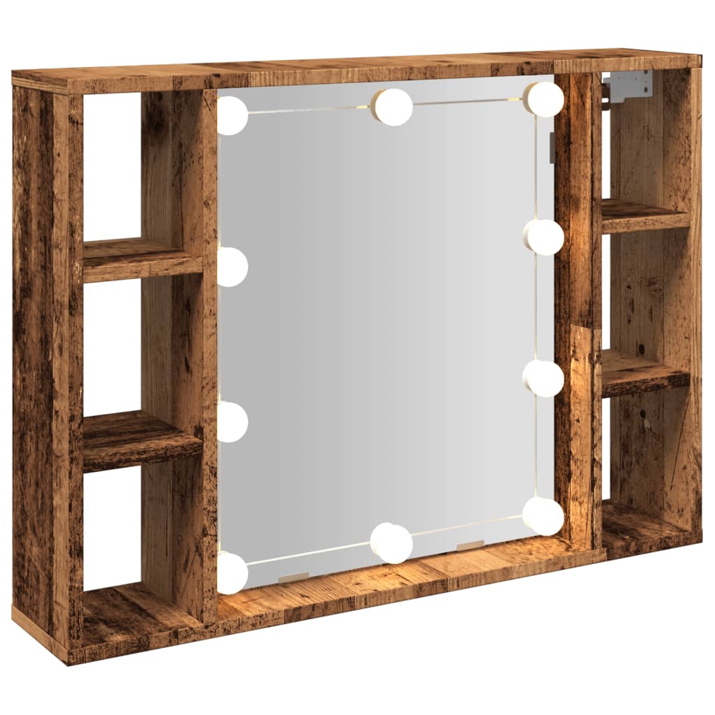 Dulap Cu Oglindă Și Led Lemn Vechi 76X15X55 Cm, Lemn Prelucrat