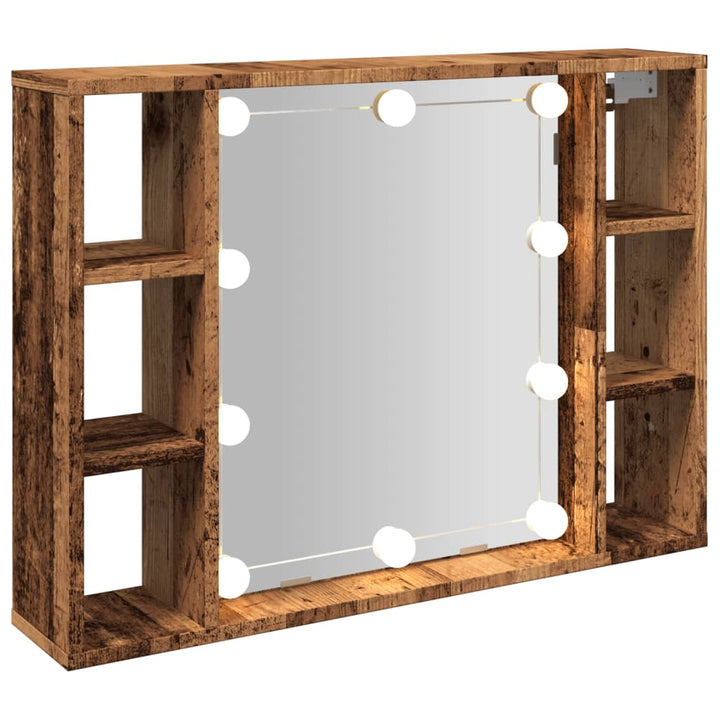 Dulap Cu Oglindă Și Led Lemn Vechi 76X15X55 Cm, Lemn Prelucrat