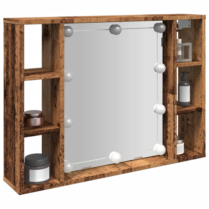Dulap Cu Oglindă Și Led Lemn Vechi 76X15X55 Cm, Lemn Prelucrat