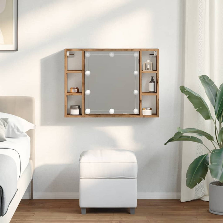 Dulap Cu Oglindă Și Led Stejar Artizanal 76X15X55 Cm, Lemn