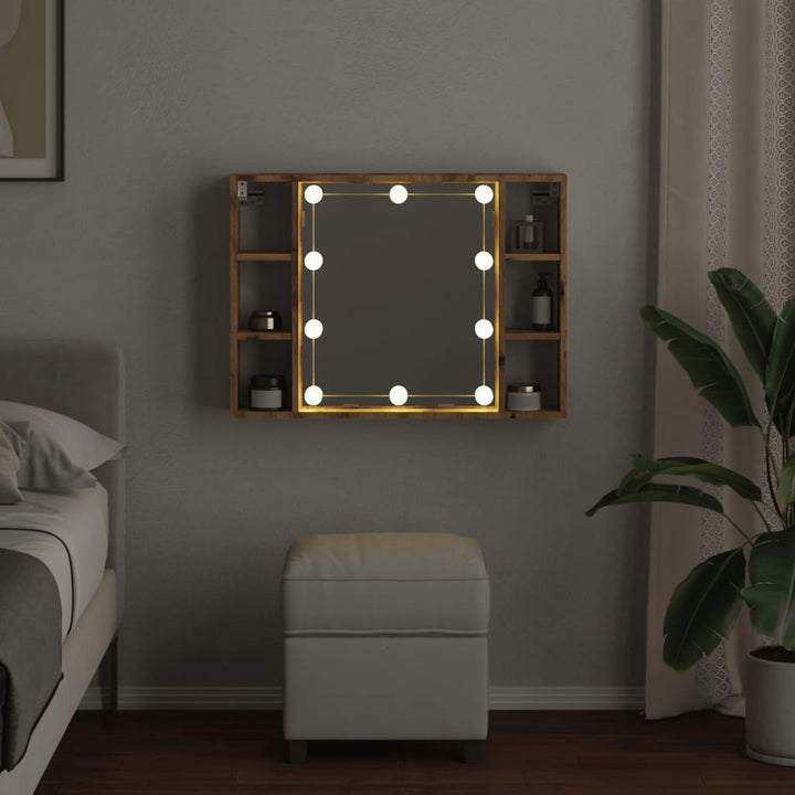 Dulap Cu Oglindă Și Led Stejar Artizanal 76X15X55 Cm, Lemn