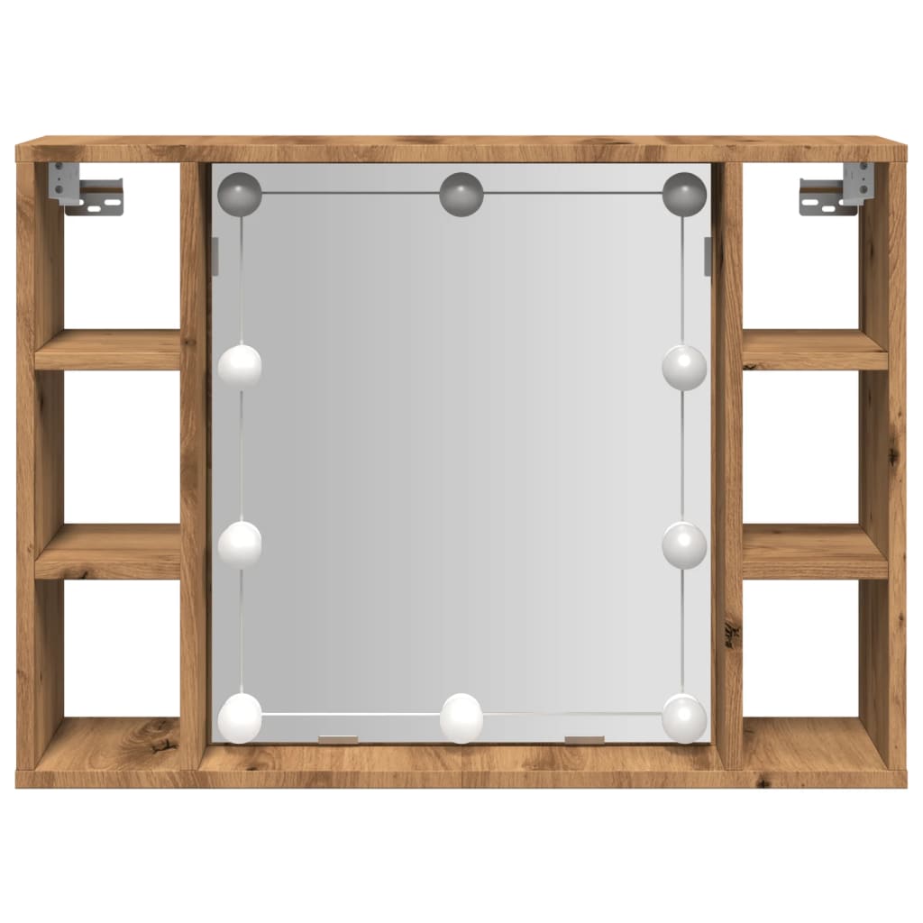 Dulap Cu Oglindă Și Led Stejar Artizanal 76X15X55 Cm, Lemn
