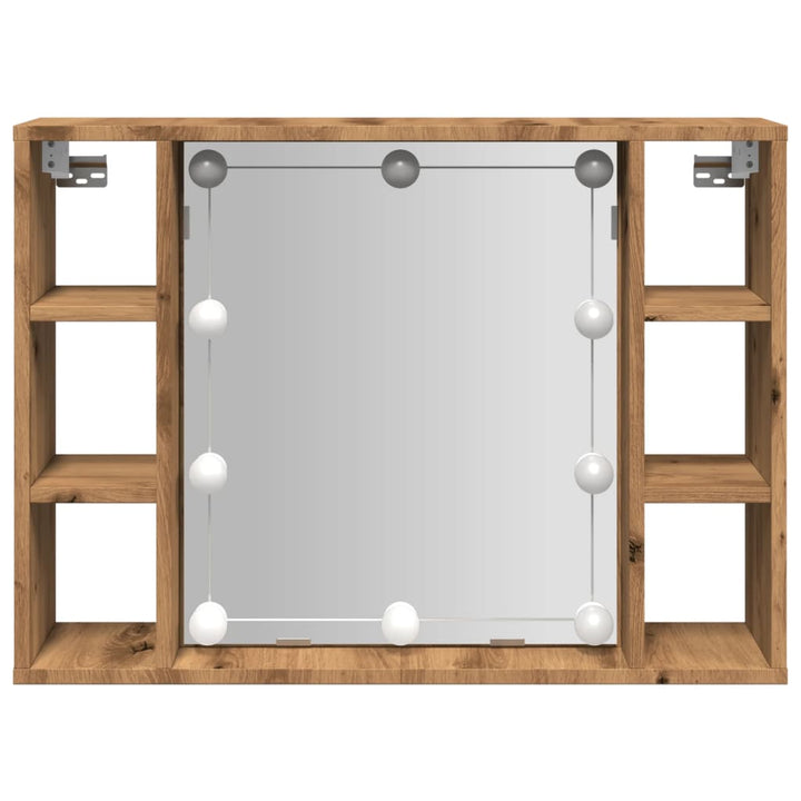Dulap Cu Oglindă Și Led Stejar Artizanal 76X15X55 Cm, Lemn