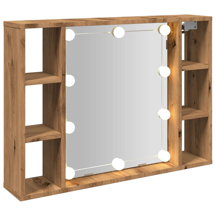 Dulap Cu Oglindă Și Led Stejar Artizanal 76X15X55 Cm, Lemn