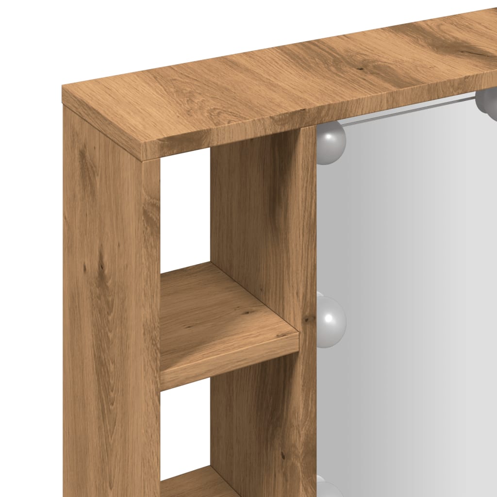 Dulap Cu Oglindă Și Led Stejar Artizanal 76X15X55 Cm, Lemn