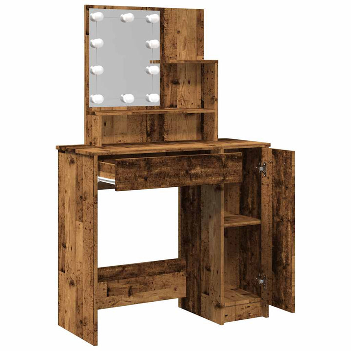 Masă De Toaletă Cu Led, Lemn Vechi, 86,5X35X136 Cm