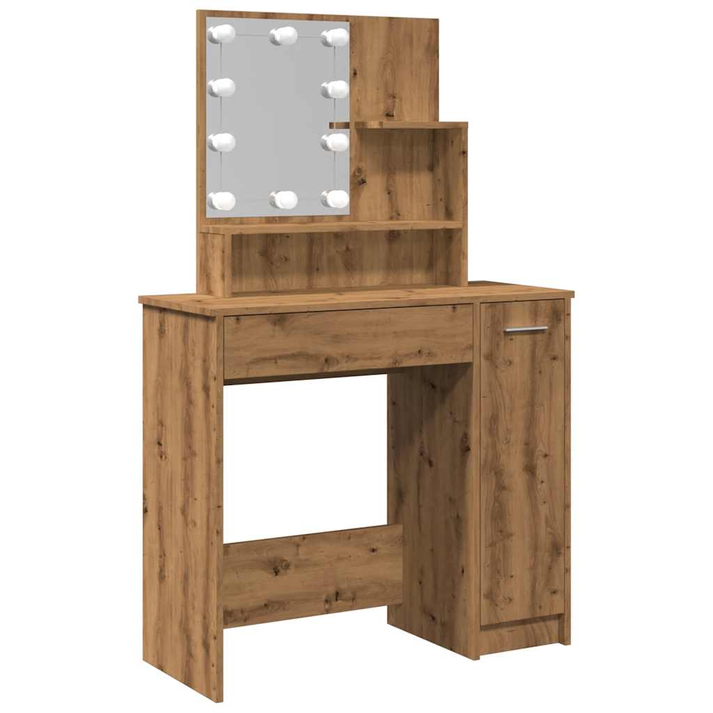 Masă De Toaletă Cu Led, Stejar Artizanal, 86,5X35X136 Cm