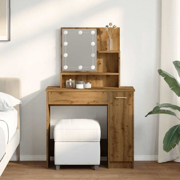 Masă De Toaletă Cu Led, Stejar Artizanal, 86,5X35X136 Cm