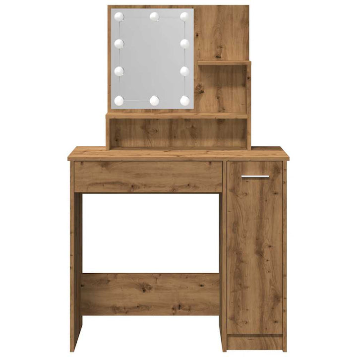 Masă De Toaletă Cu Led, Stejar Artizanal, 86,5X35X136 Cm