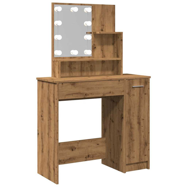 Masă De Toaletă Cu Led, Stejar Artizanal, 86,5X35X136 Cm