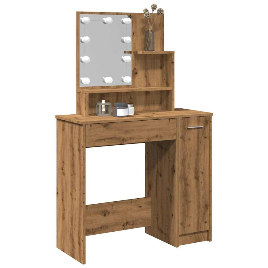 Masă De Toaletă Cu Led, Stejar Artizanal, 86,5X35X136 Cm