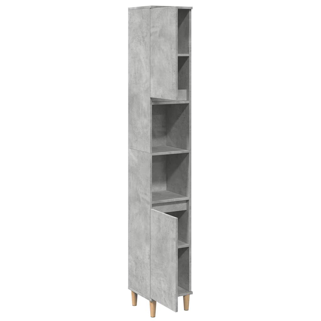 Dulap De Baie, Gri Beton, 30X30X190 Cm, Lemn Prelucrat