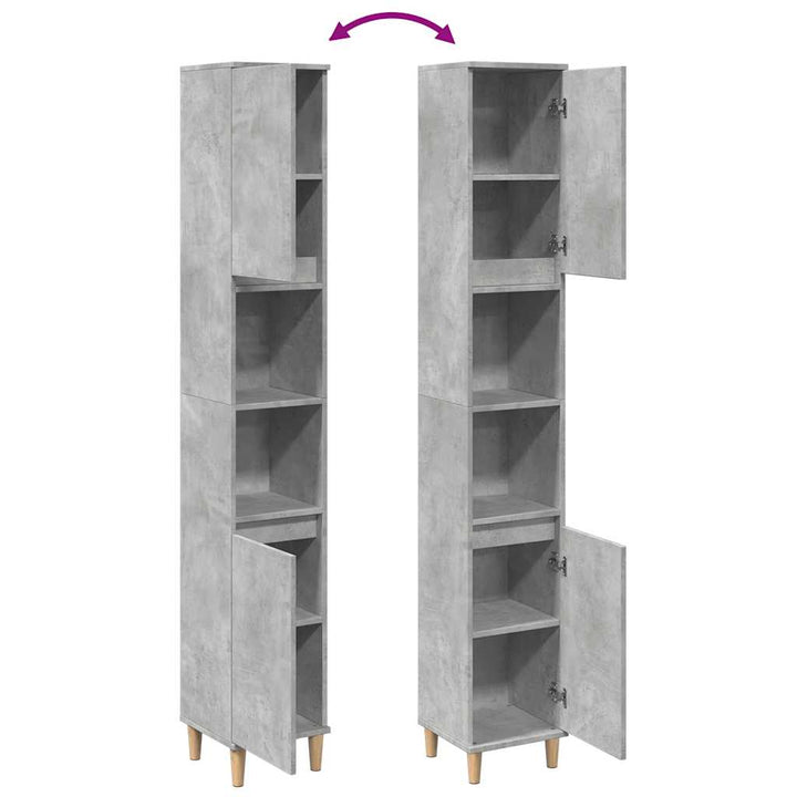 Dulap De Baie, Gri Beton, 30X30X190 Cm, Lemn Prelucrat