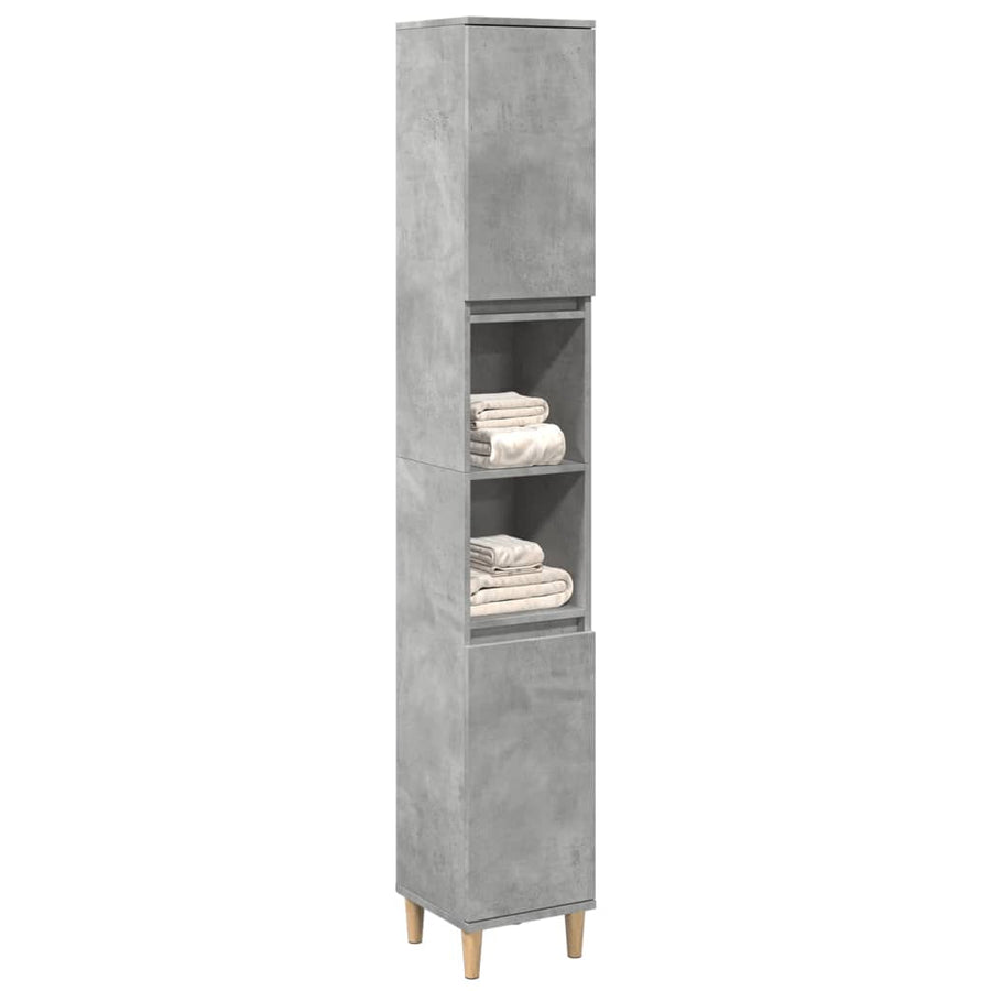 Dulap De Baie, Gri Beton, 30X30X190 Cm, Lemn Prelucrat