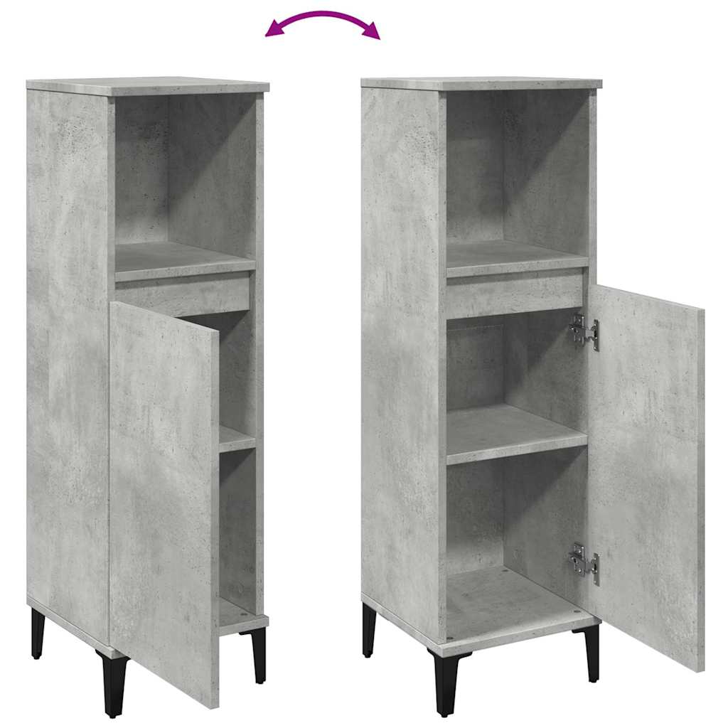 Dulap De Baie, Gri Beton, 30X30X100 Cm, Lemn Prelucrat