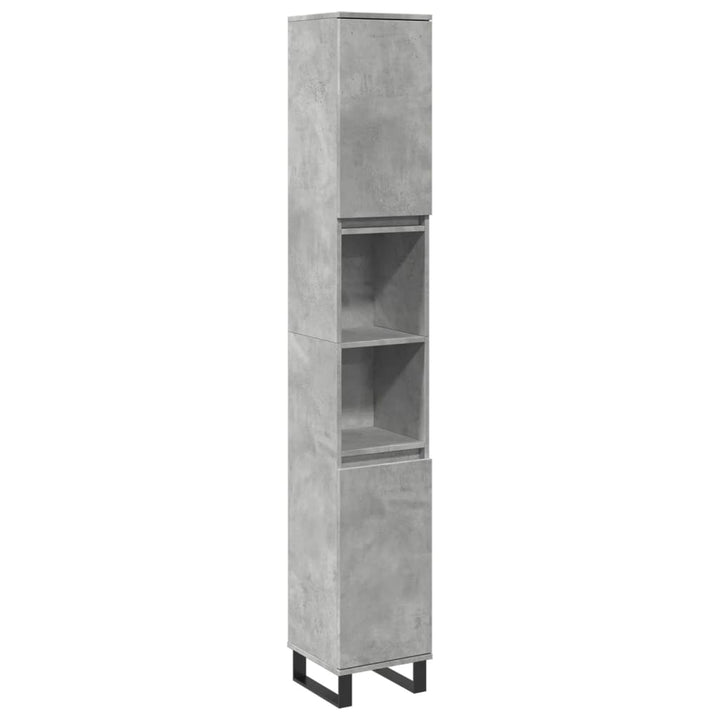 Dulap De Baie, Gri Beton, 30X30X190 Cm, Lemn Prelucrat