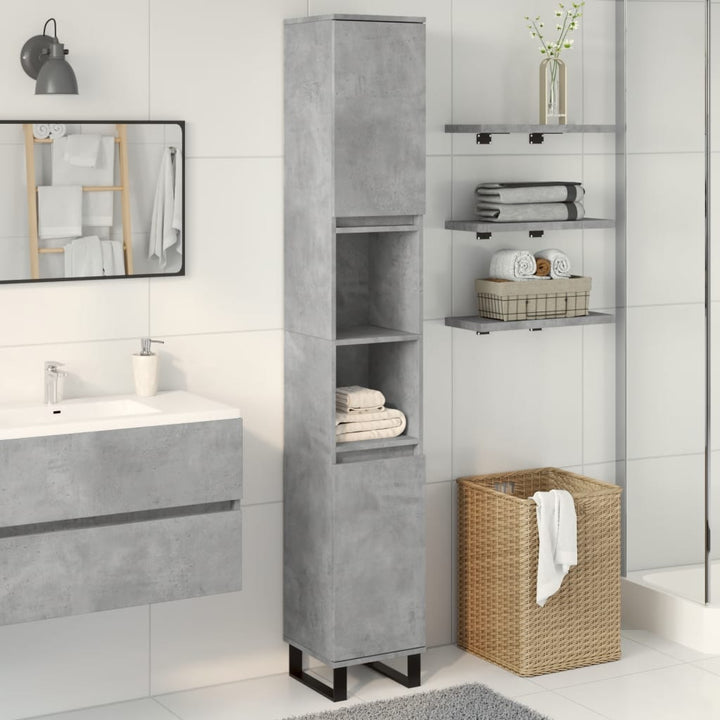 Dulap De Baie, Gri Beton, 30X30X190 Cm, Lemn Prelucrat