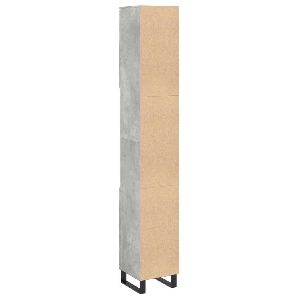 Dulap De Baie, Gri Beton, 30X30X190 Cm, Lemn Prelucrat