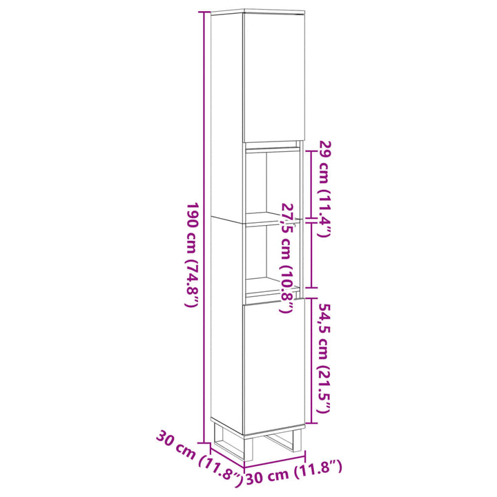 Dulap De Baie, Gri Beton, 30X30X190 Cm, Lemn Prelucrat