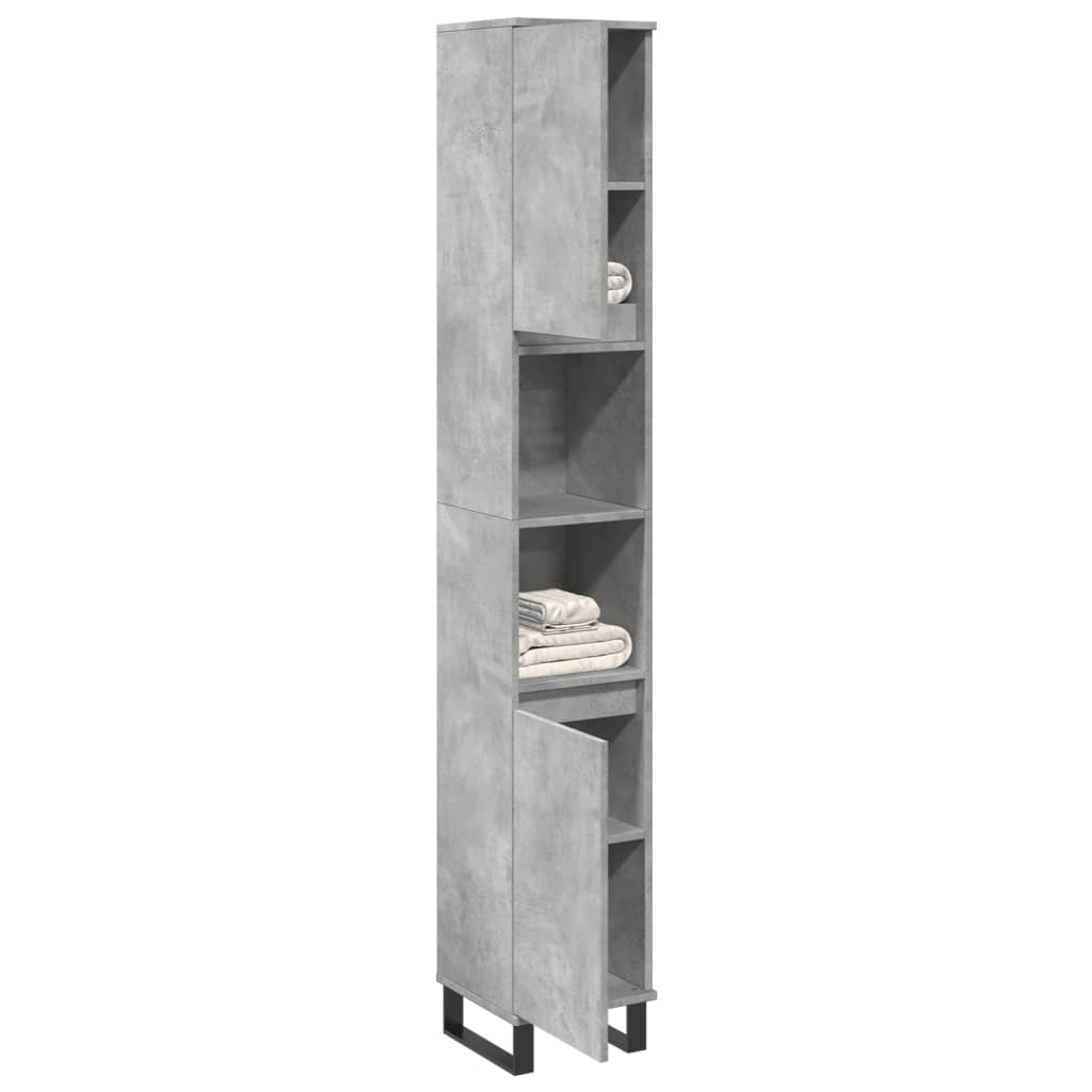Dulap De Baie, Gri Beton, 30X30X190 Cm, Lemn Prelucrat