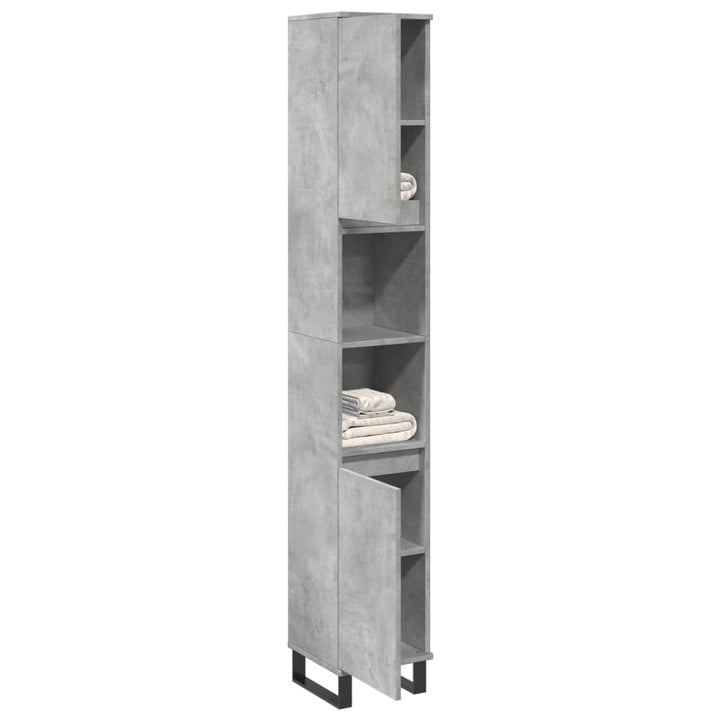 Dulap De Baie, Gri Beton, 30X30X190 Cm, Lemn Prelucrat