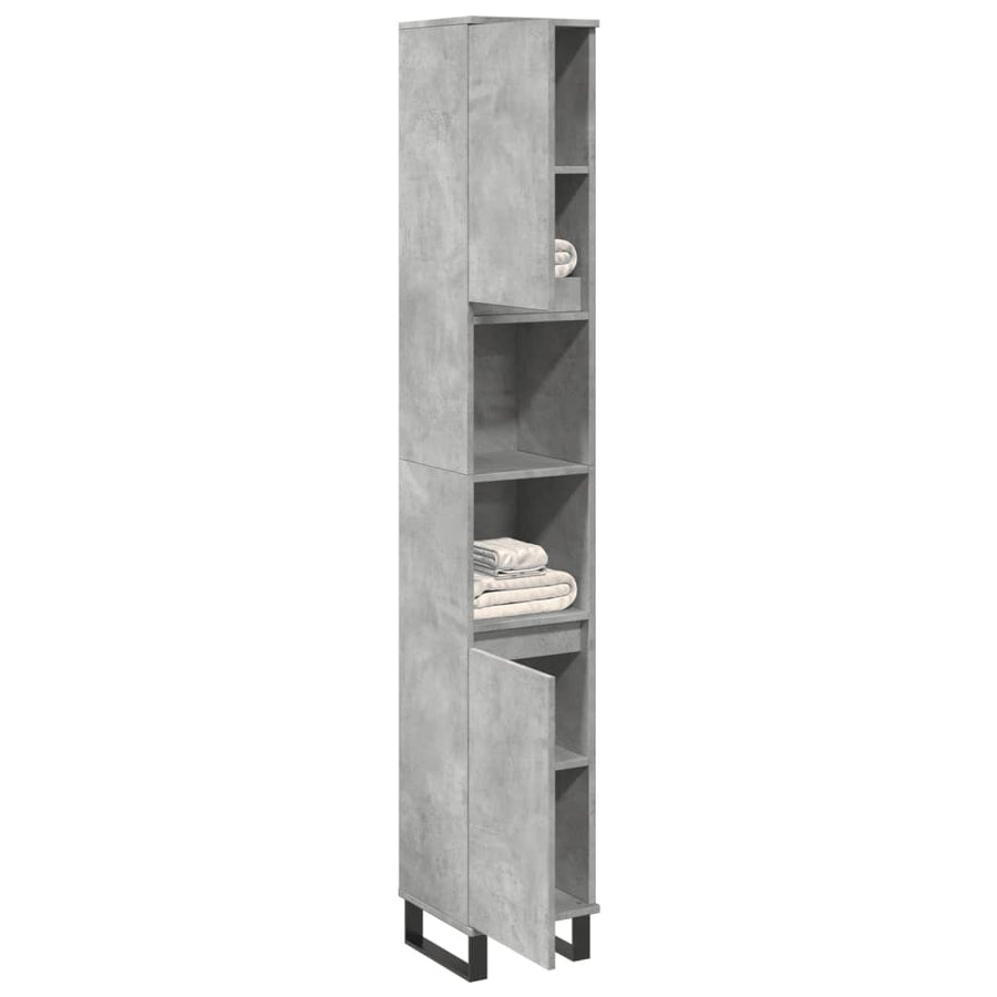 Dulap De Baie, Gri Beton, 30X30X190 Cm, Lemn Prelucrat