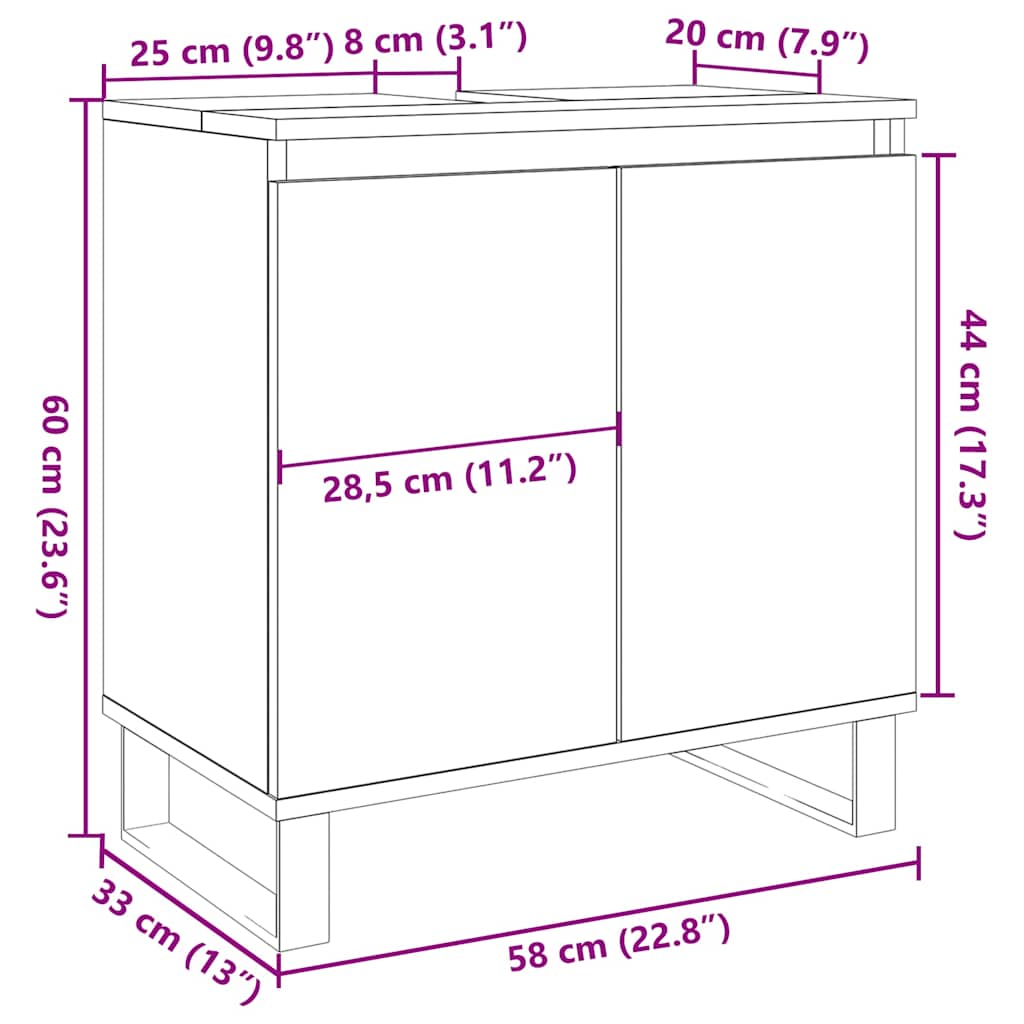 Dulap De Baie, Gri Beton, 58X33X60 Cm, Lemn Prelucrat