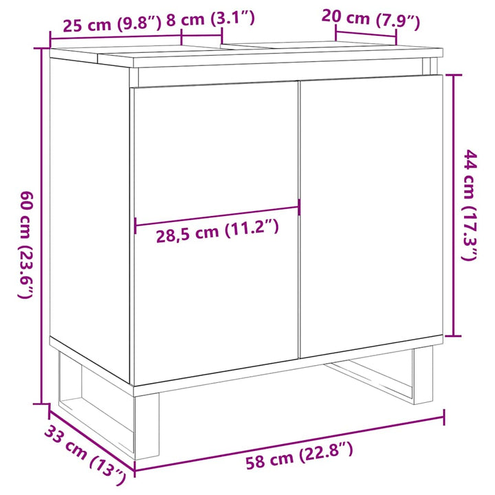 Dulap De Baie, Gri Beton, 58X33X60 Cm, Lemn Prelucrat