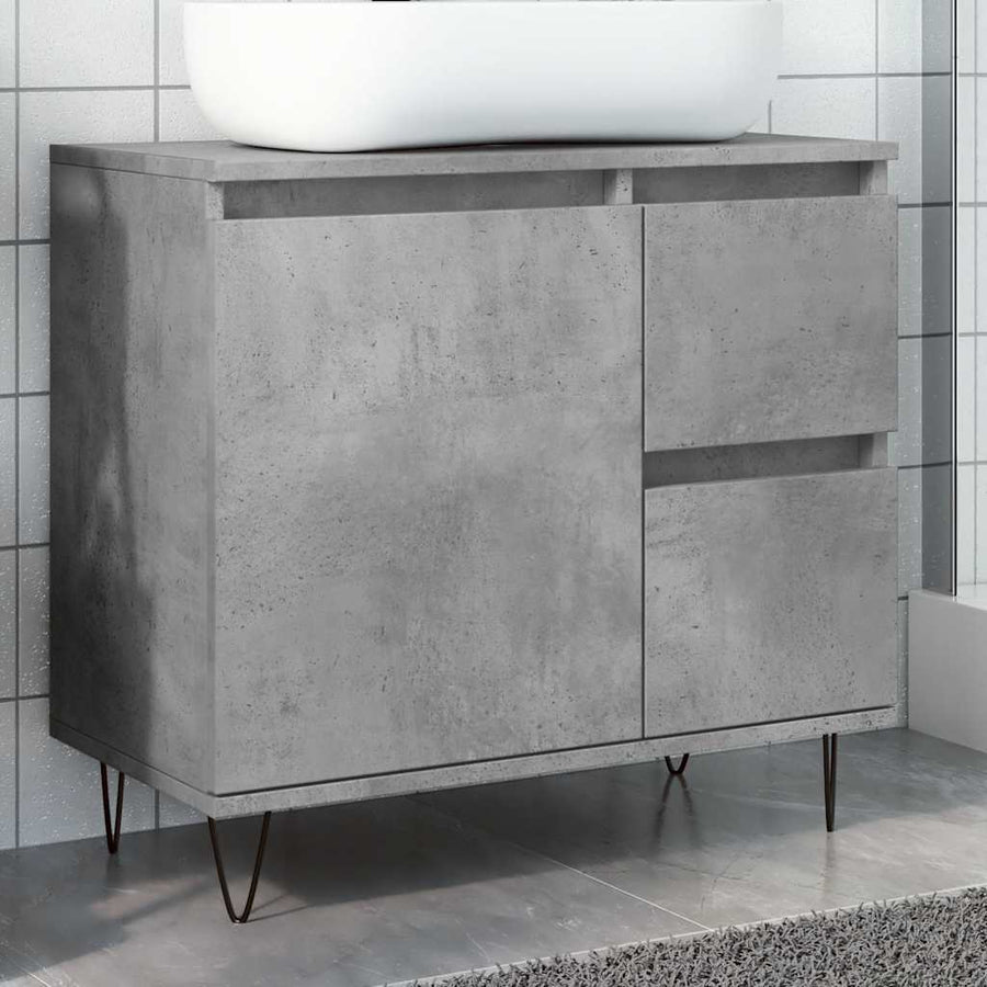 Dulap De Chiuvetă Baie, Gri Beton, 65X33X60 Cm, Lemn Prelucrat