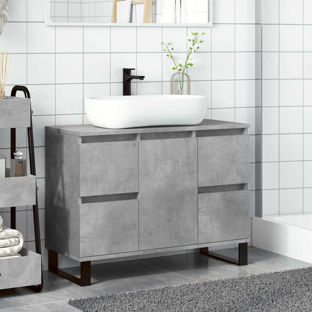 Dulap Chiuvetă Baie, Gri Beton, 80X33X60 Cm, Lemn Compozit