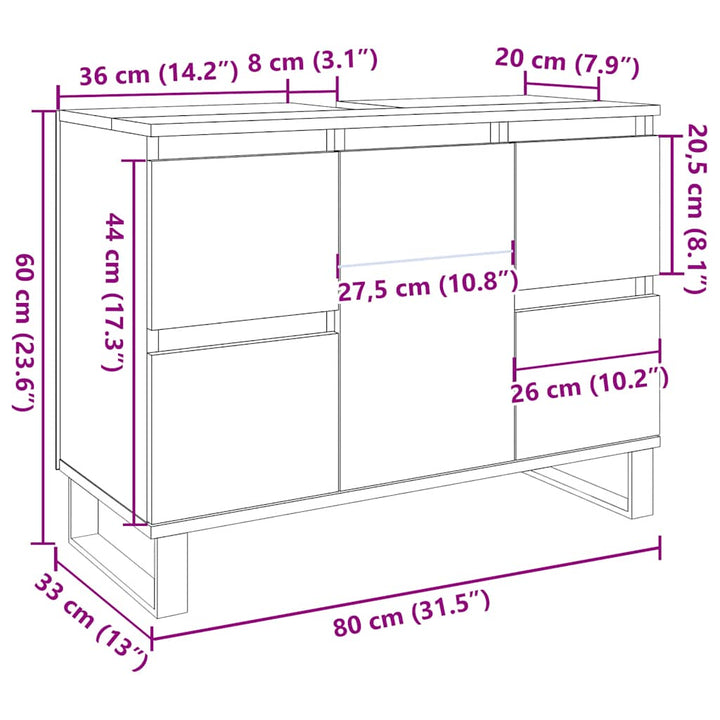 Dulap Chiuvetă Baie, Gri Beton, 80X33X60 Cm, Lemn Compozit