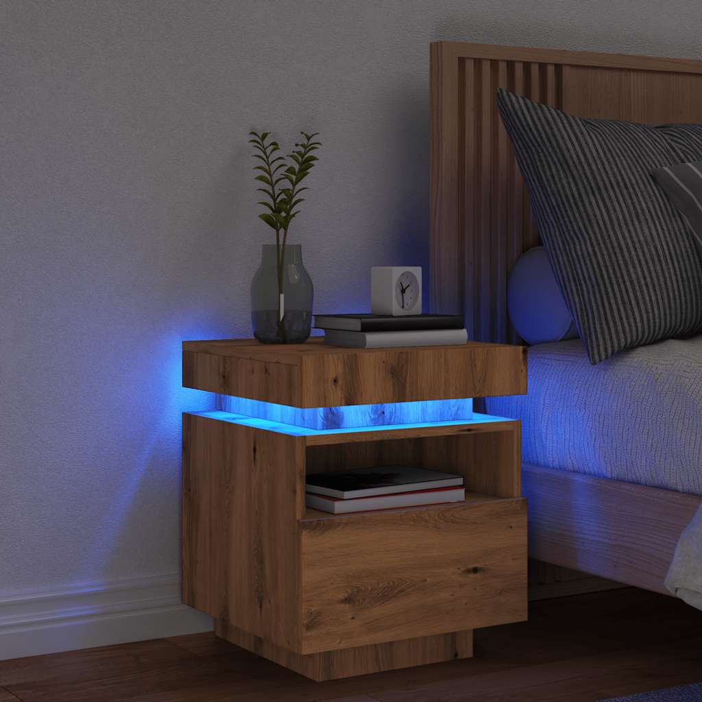 Noptieră Cu Lumini Led, Stejar Sonoma, 40X39X48,5 Cm