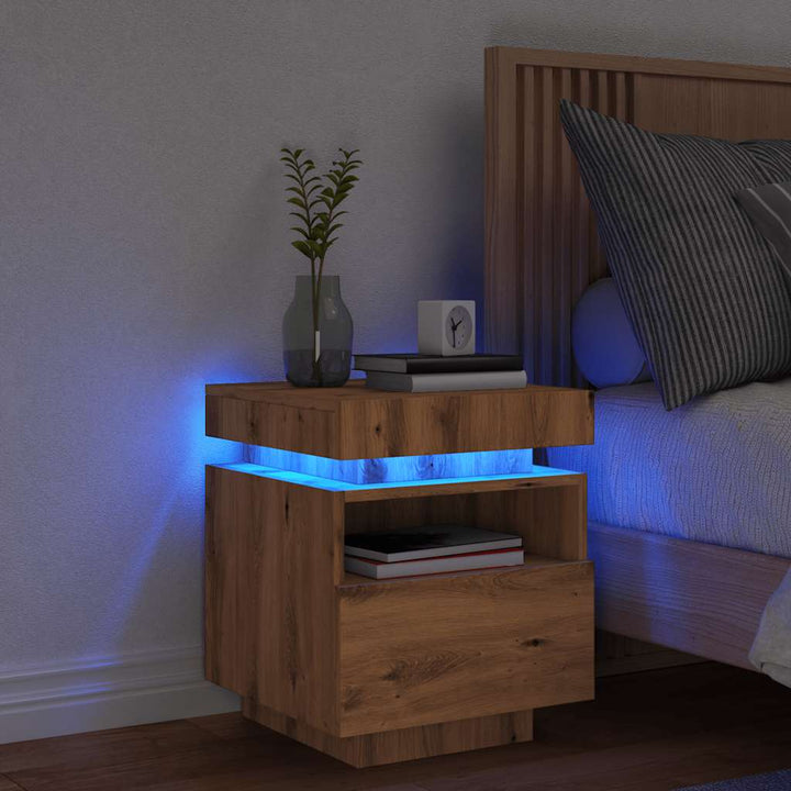 Noptieră Cu Lumini Led, Stejar Sonoma, 40X39X48,5 Cm