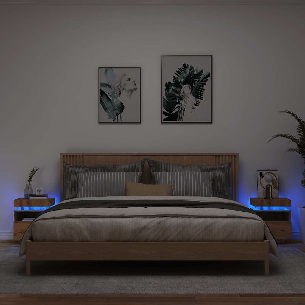 Noptieră Cu Lumini Led, Stejar Sonoma, 40X39X48,5 Cm
