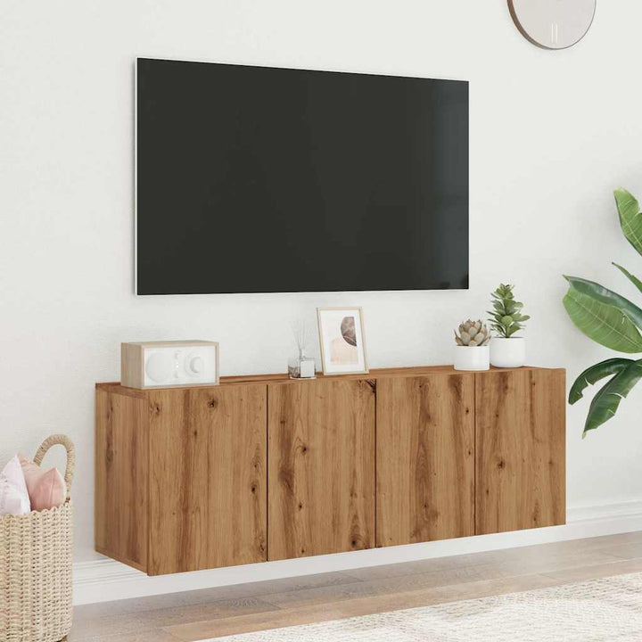 Comodă Tv De Perete, 2 Buc. Stejar Artizanal, 60X30X41 Cm