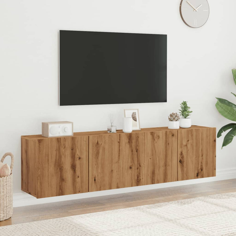 Comodă Tv De Perete, 2 Buc. Stejar Artizanal, 80X30X41 Cm