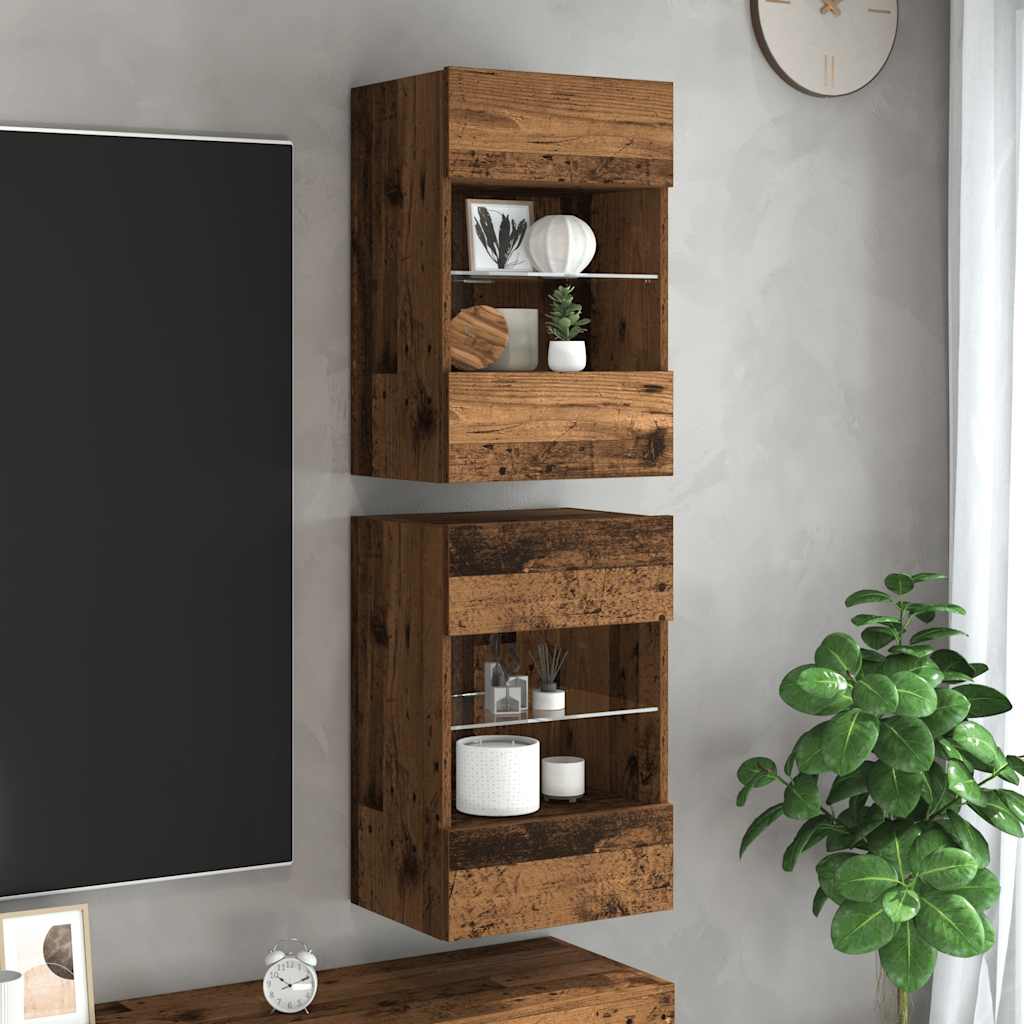 Comode Tv De Perete Cu Lumini Led 2 Buc. 40X30X60,5Cm