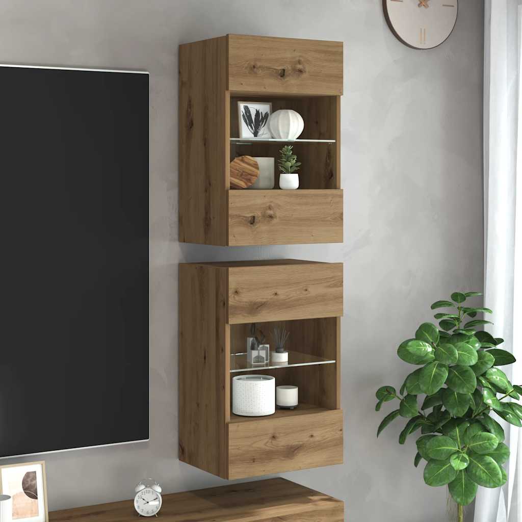 Comode Tv De Perete Cu Lumini Led 2 Buc. 40X30X60,5Cm