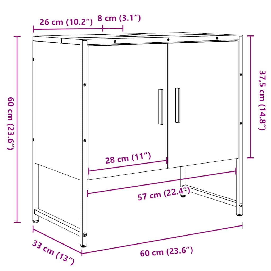 Dulap Pentru Chiuvetă Baie Lemn Vechi 60X33X60Cm Lemn Prelucrat