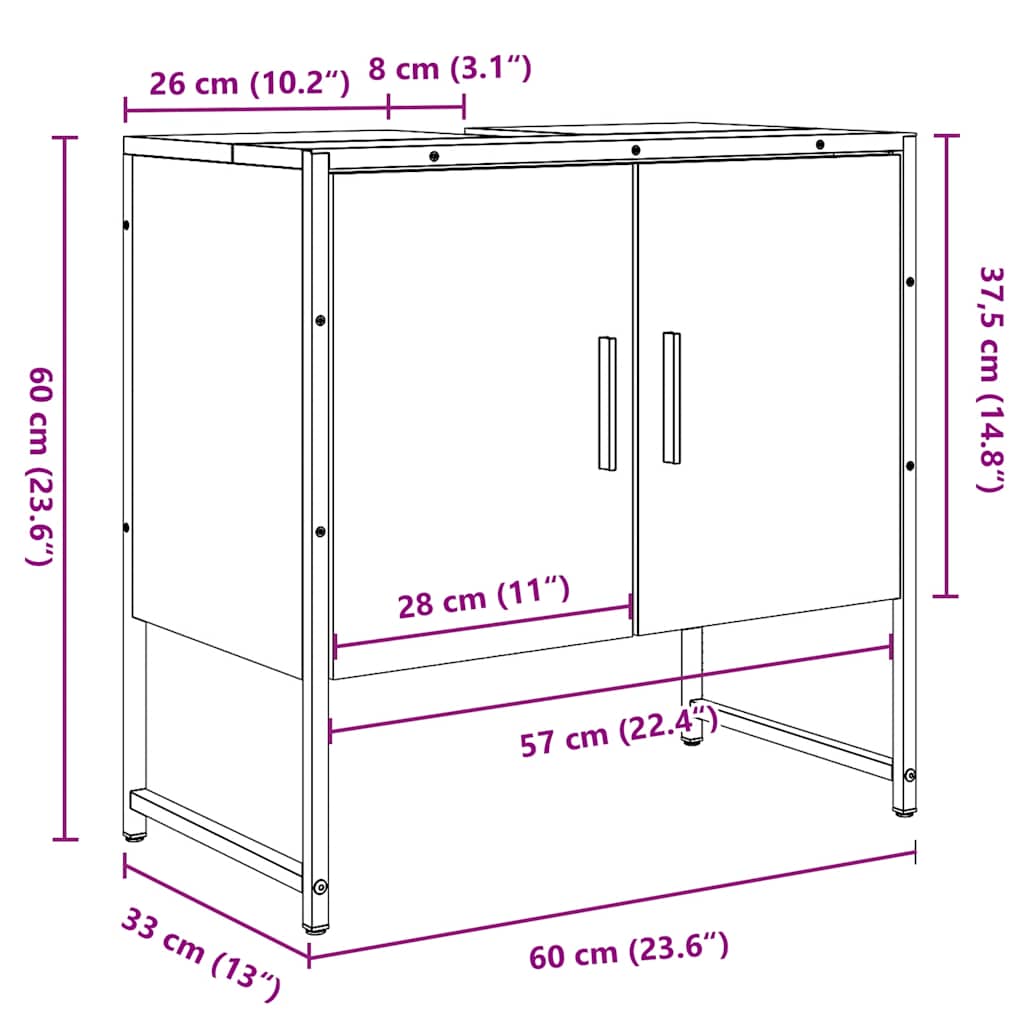 Dulap Chiuvetă Baie, Stejar Artizanal 65X33X60Cm Lemn Prelucrat