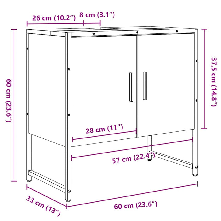 Dulap Chiuvetă Baie, Stejar Artizanal 65X33X60Cm Lemn Prelucrat