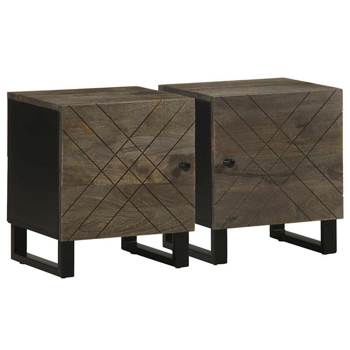 Noptiere, 2 Buc., Negru, 40X33X46 Cm, Lemn Masiv De Mango