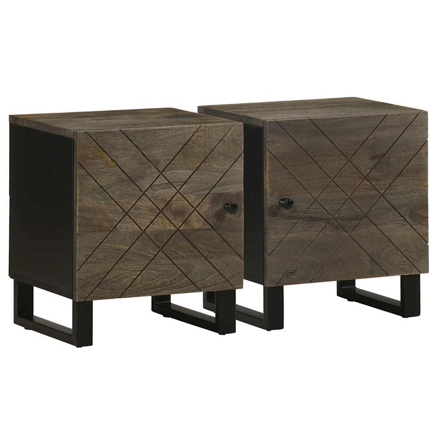 Noptiere, 2 Buc., Negru, 40X33X46 Cm, Lemn Masiv De Mango