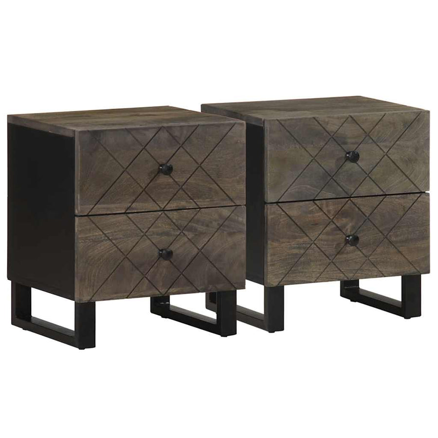 Noptiere, 2 Buc., Negru, 40X33X46 Cm, Lemn Masiv De Mango