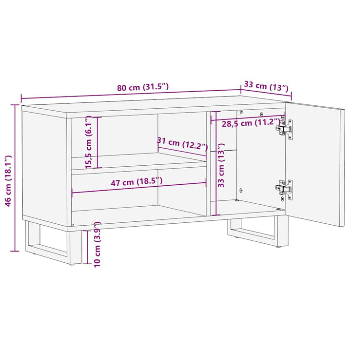 Dulap Tv, Negru, 80X33X46 Cm, Lemn Masiv De Mango