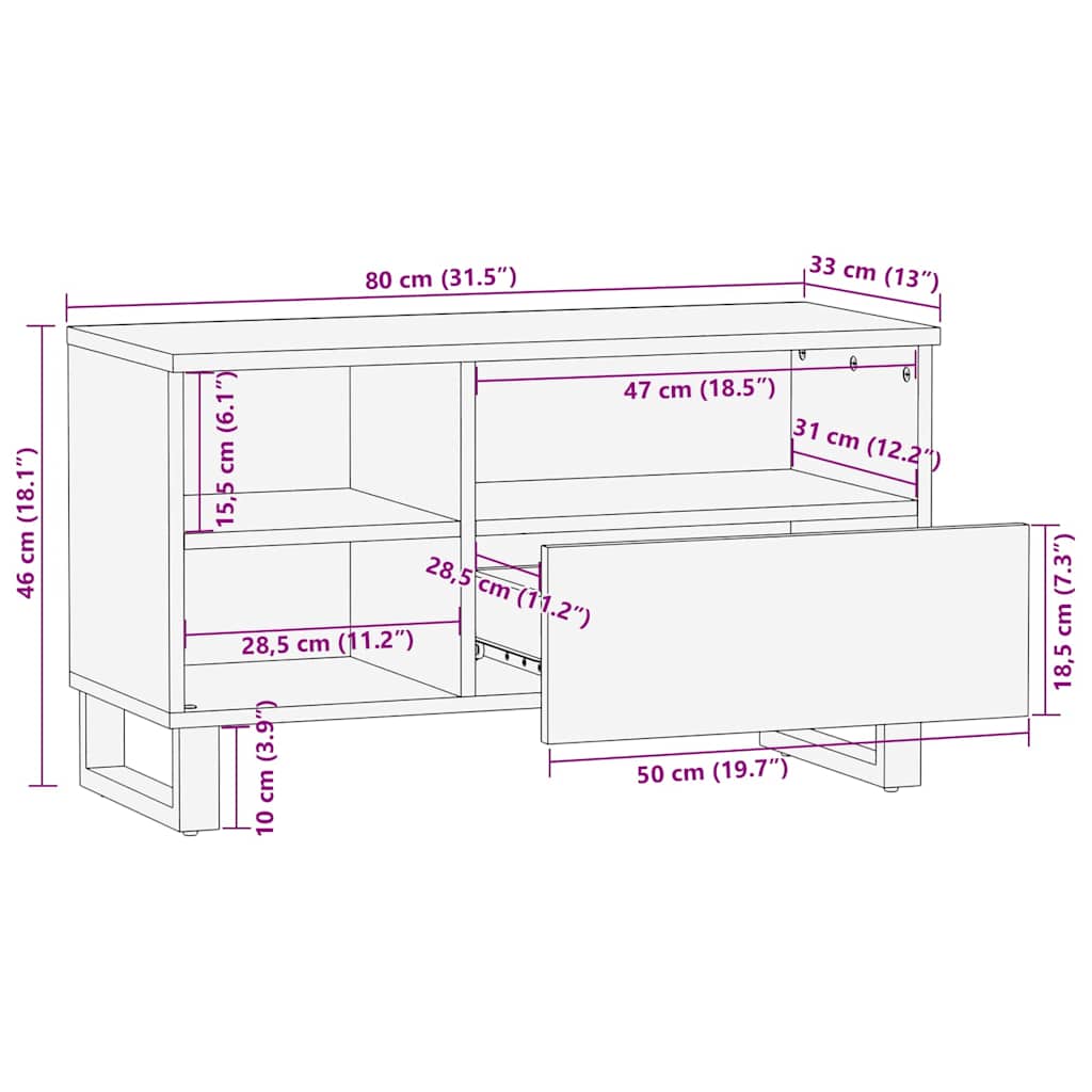 Dulap Tv, Negru, 80X33X46 Cm, Lemn Masiv De Mango